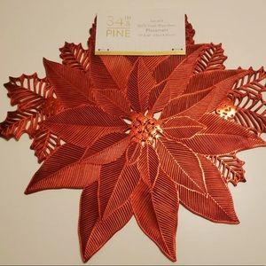 34th & Pine Poinsettia Flower Placemats Scarlet Red Vinyl 18" ~ Set of 4